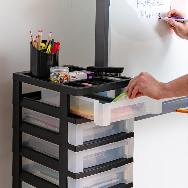 IRIS USA 7-Drawer Plastic Storage Organizer Cart with Caster Wheels, Black/Clear