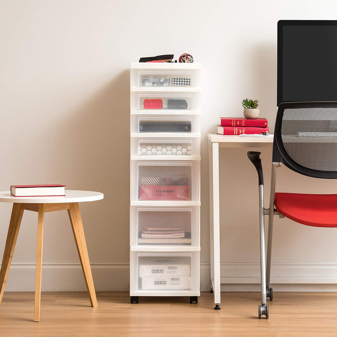 IRIS USA 7-Drawer Plastic Storage Cart with Wheels for Craft and Office, White