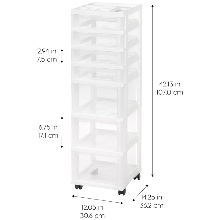IRIS USA 7-Drawer Plastic Storage Cart with Wheels for Craft and Office, White