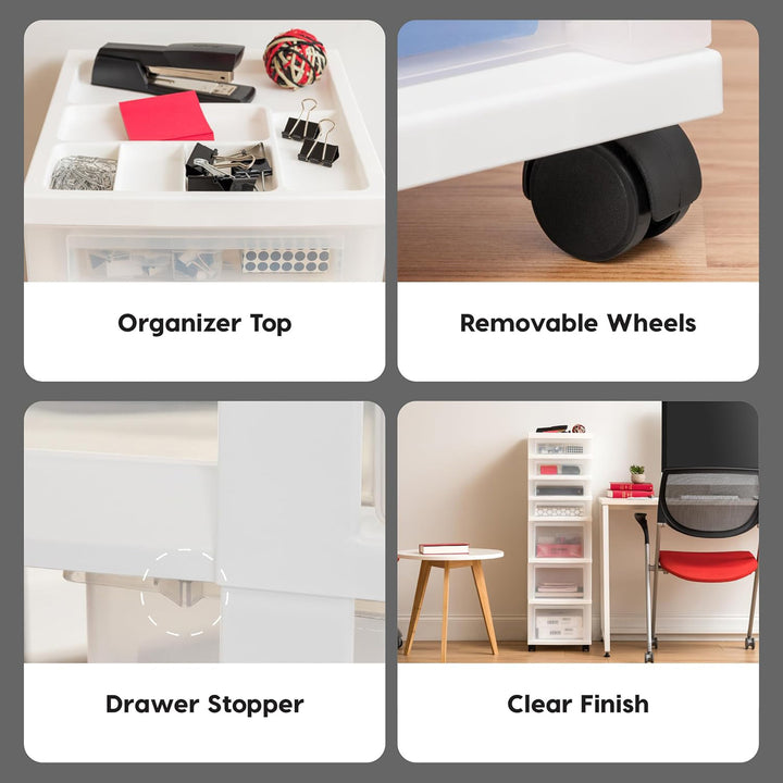 IRIS USA 7-Drawer Plastic Storage Cart with Wheels for Craft and Office, White