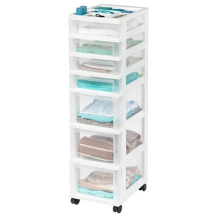 IRIS USA 7-Drawer Plastic Storage Cart with Wheels for Craft and Office, White