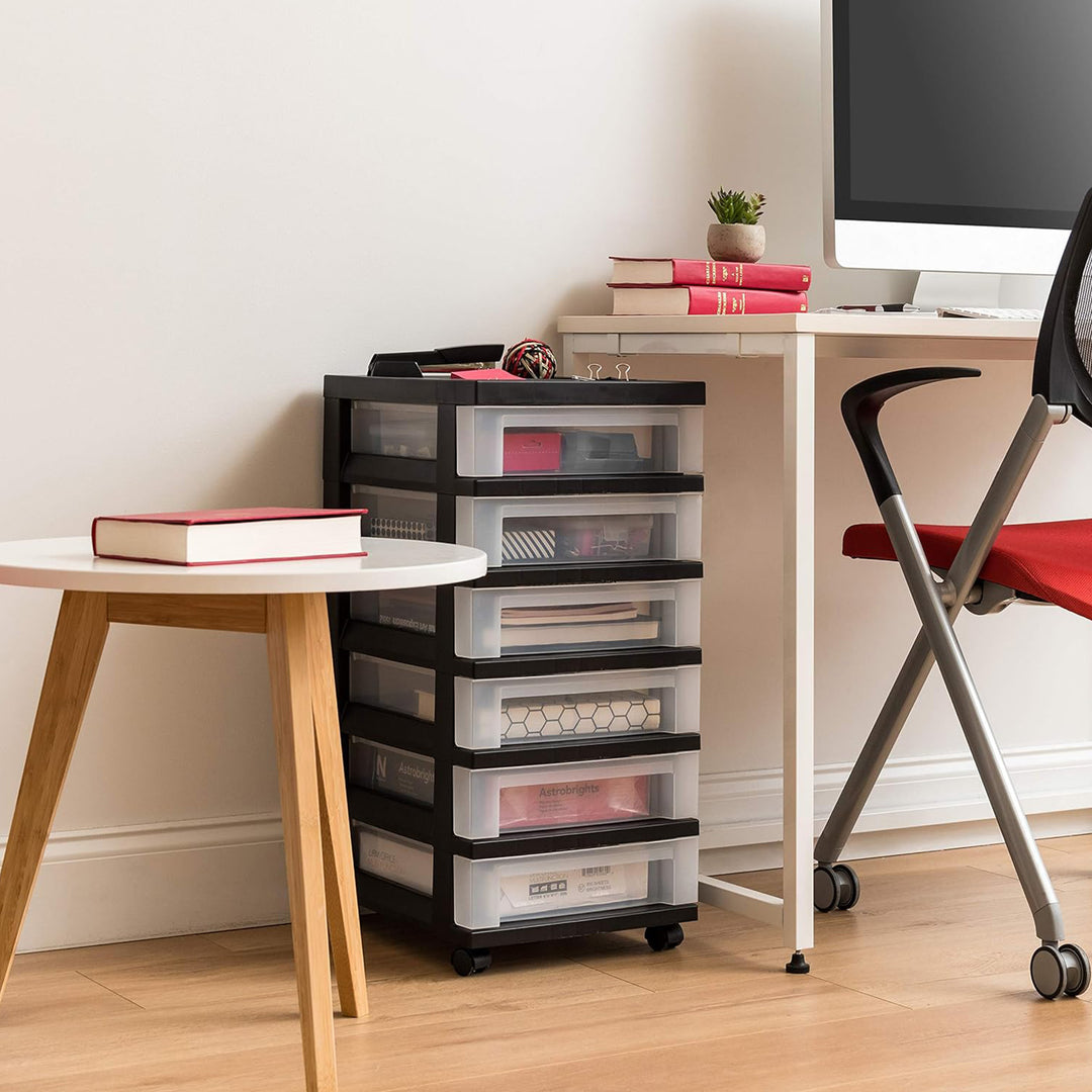IRIS USA 6-Drawer Plastic Storage Cart with Wheels for Craft and Office, Black
