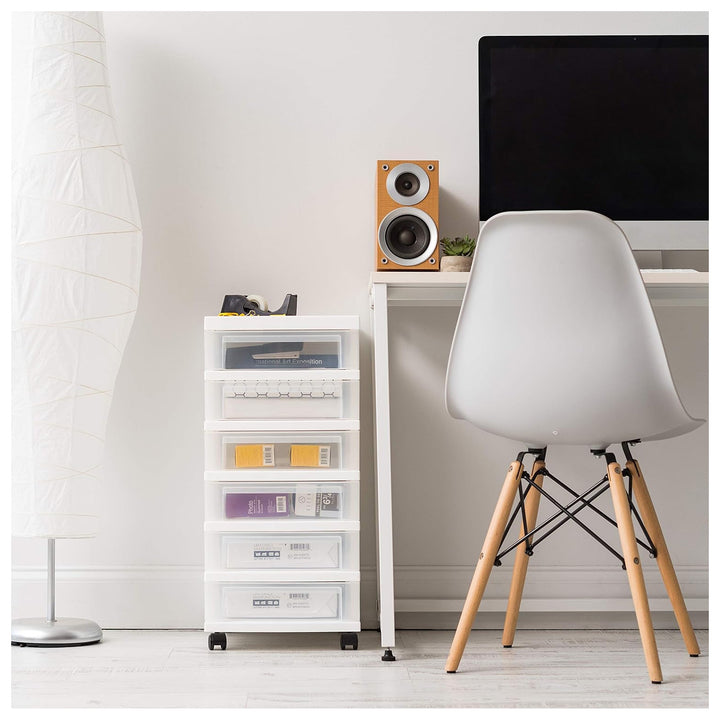 IRIS USA 6-Drawer Plastic Storage Organizer Cart and Caster Wheels, White/Clear