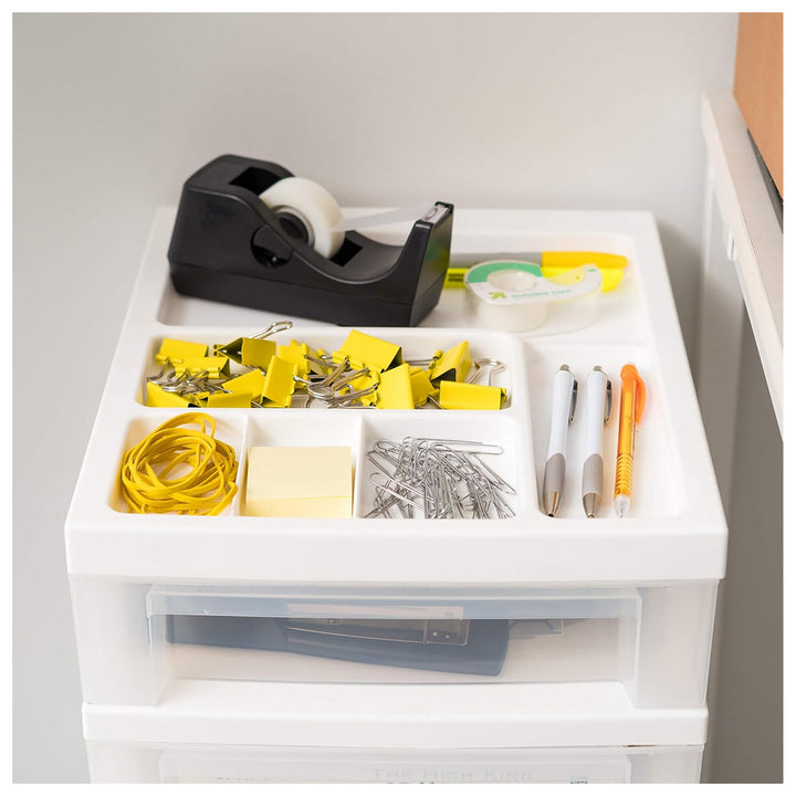 IRIS USA 6-Drawer Plastic Storage Organizer Cart and Caster Wheels, White/Clear