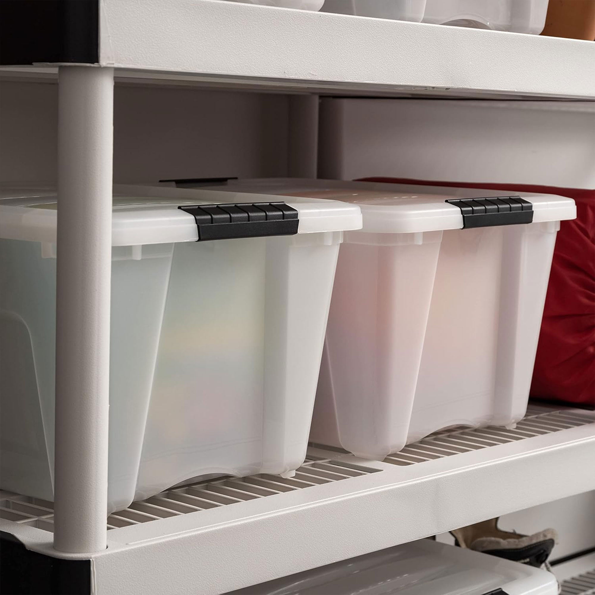 IRIS USA 8 Pack Stackable Storage Bin, 32 Qt Plastic Totes with Lids, Pearl