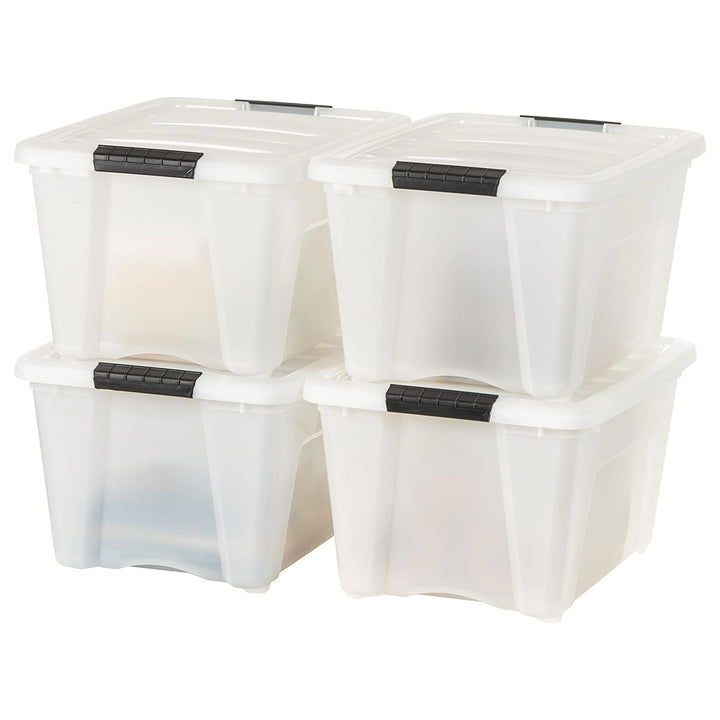 IRIS USA Stackable Storage Bin, 32 Qt Plastic Totes with Lids, Pearl, 4 Pack