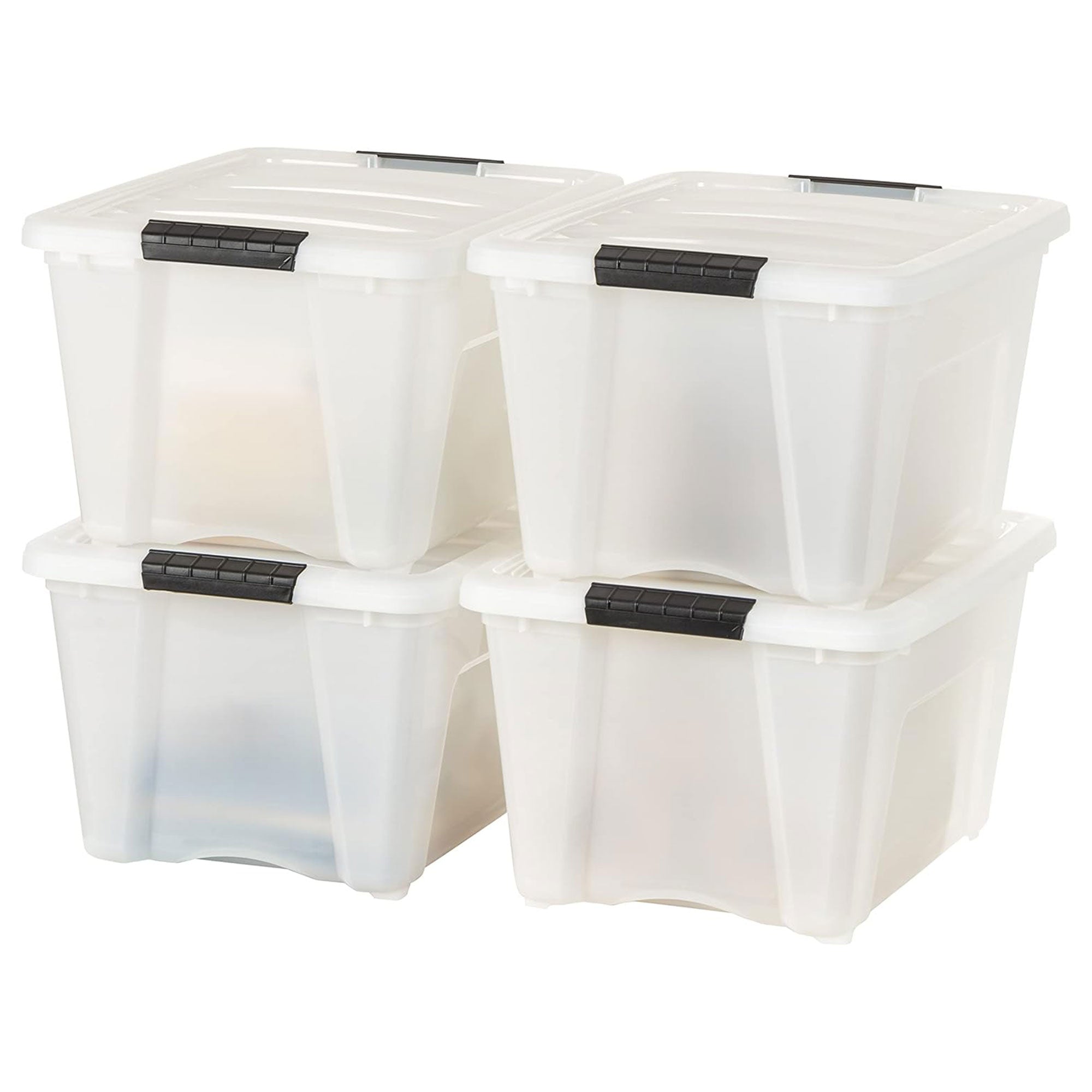 IRIS USA 8 Pack Stackable Storage Bin, 32 Qt Plastic Totes with Lids, Pearl
