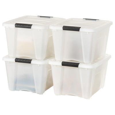 IRIS USA 8 Pack Stackable Storage Bin, 32 Qt Plastic Totes with Lids, Pearl