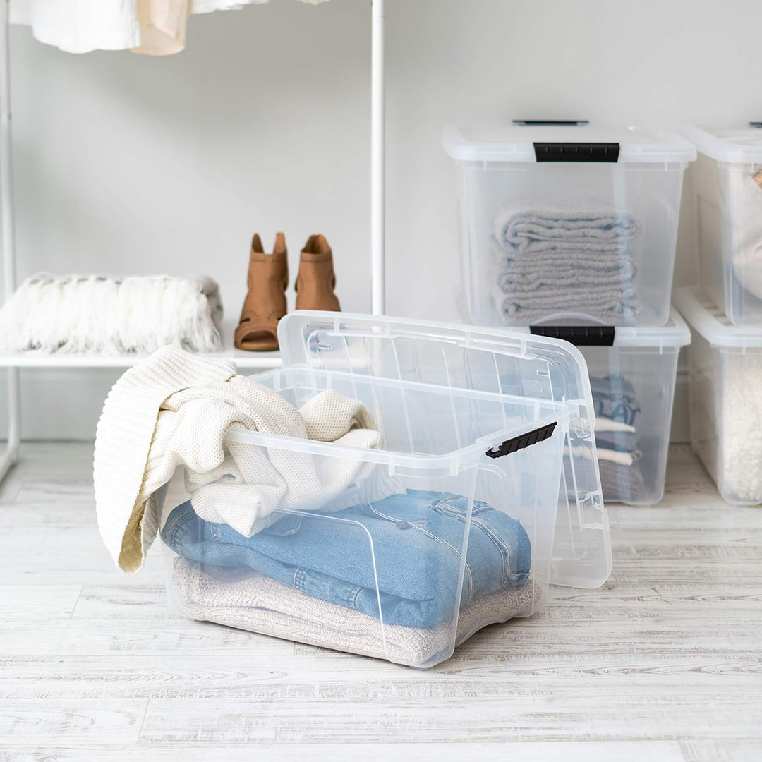 IRIS USA 40 Qt Plastic Storage Box with Lid, Stackable Design, Clear, 4 Pack