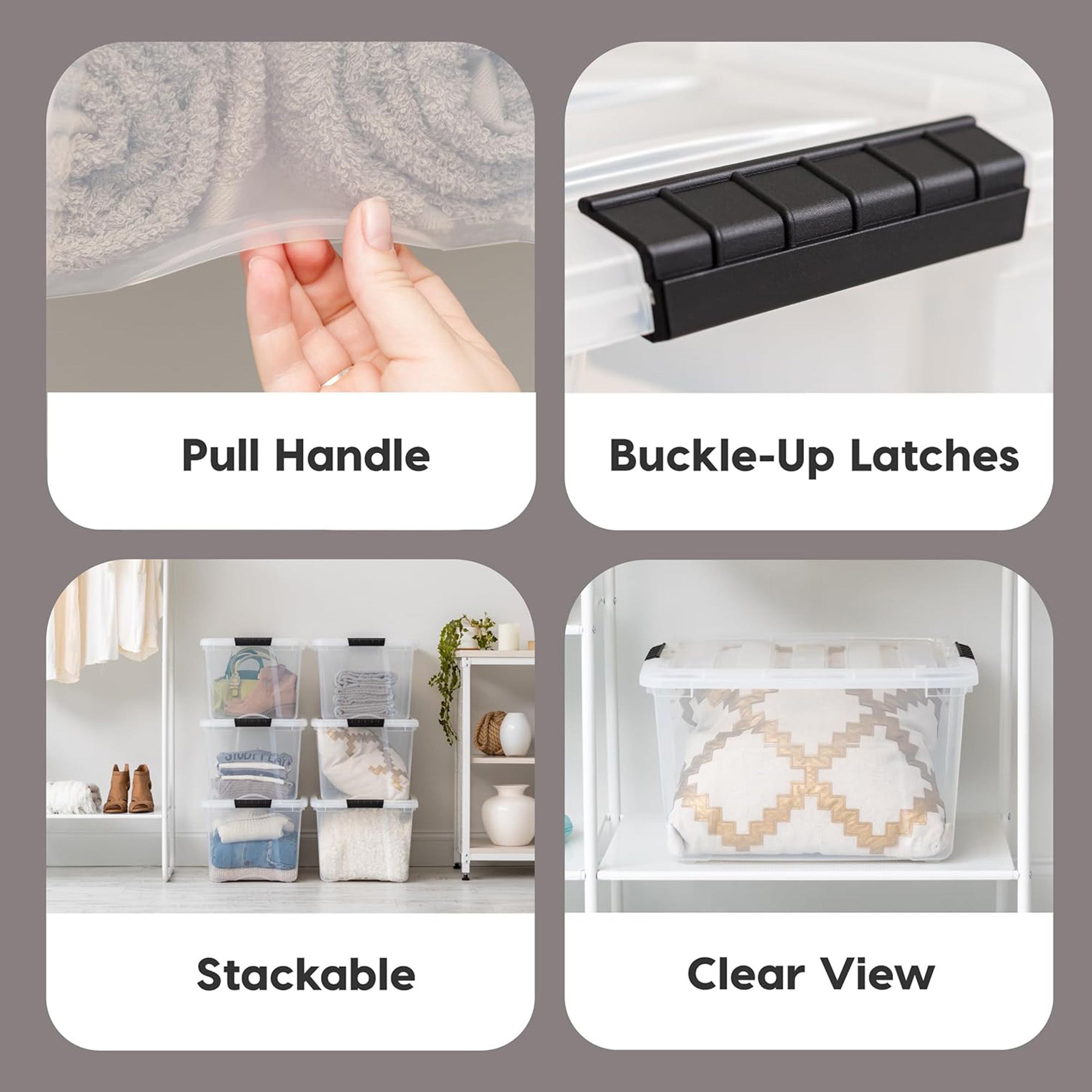 IRIS USA 40 Qt Plastic Storage Box w Lid, Stackable Design, Clear, 4 Pk (Used)