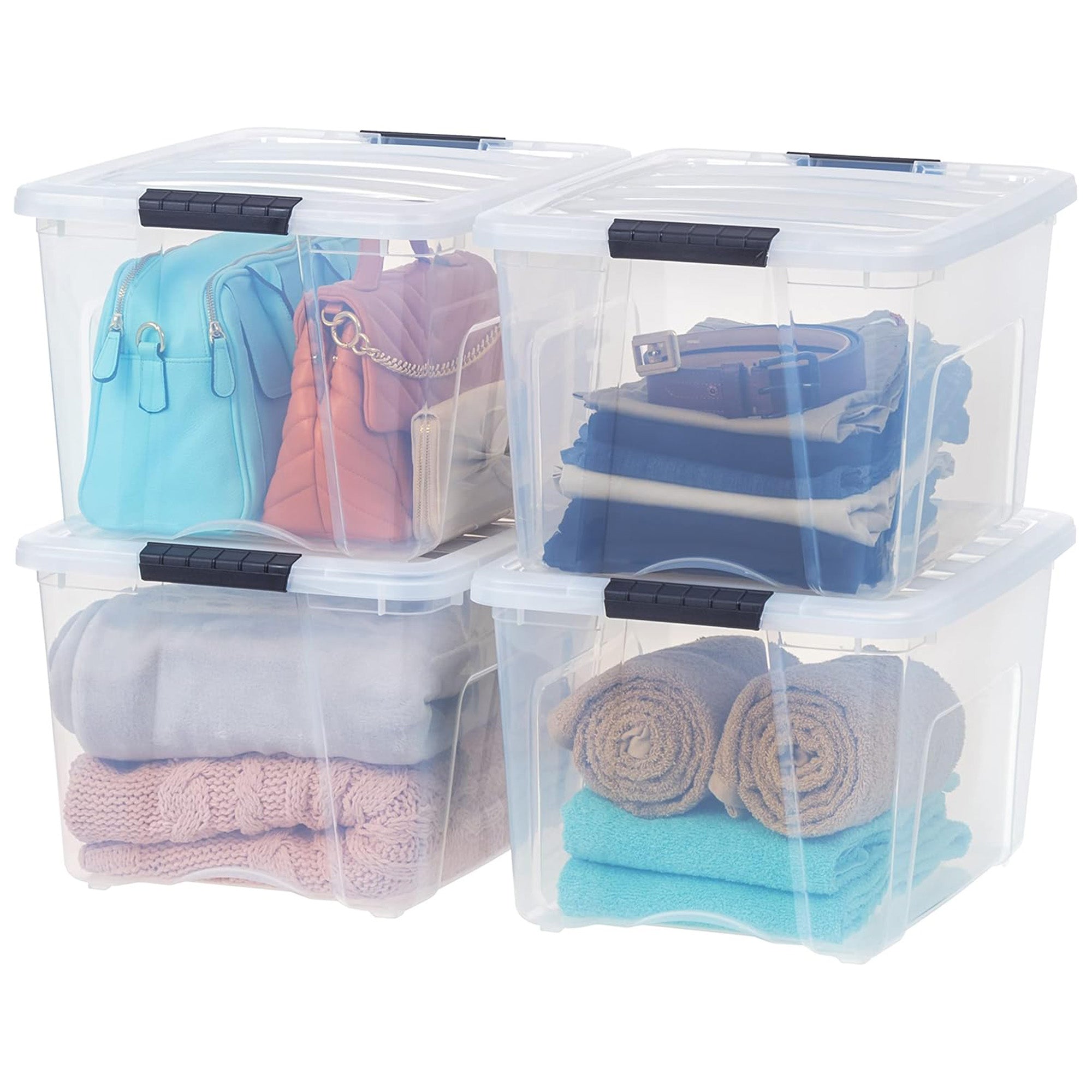 IRIS USA 40Qt Plastic Storage Box w/Lid, Stackable Design, Clear, 4pk (Open Box)