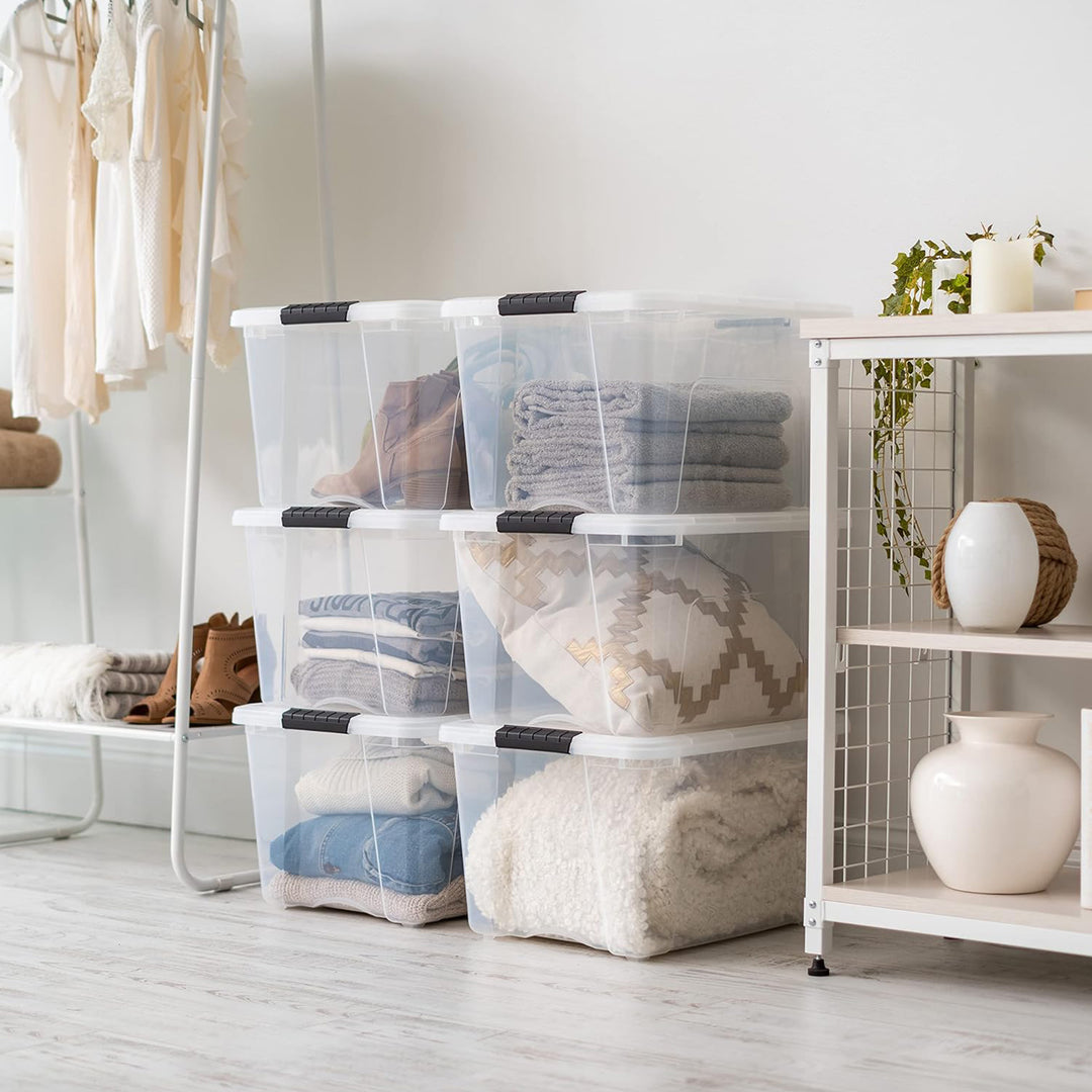 IRIS USA 40 Qt Plastic Storage Box with Lid, Stackable Design, Clear, 6 Pack