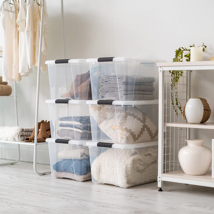 IRIS USA 40 Qt Plastic Storage Box with Lid, Stackable Design, Clear, 6 Pack