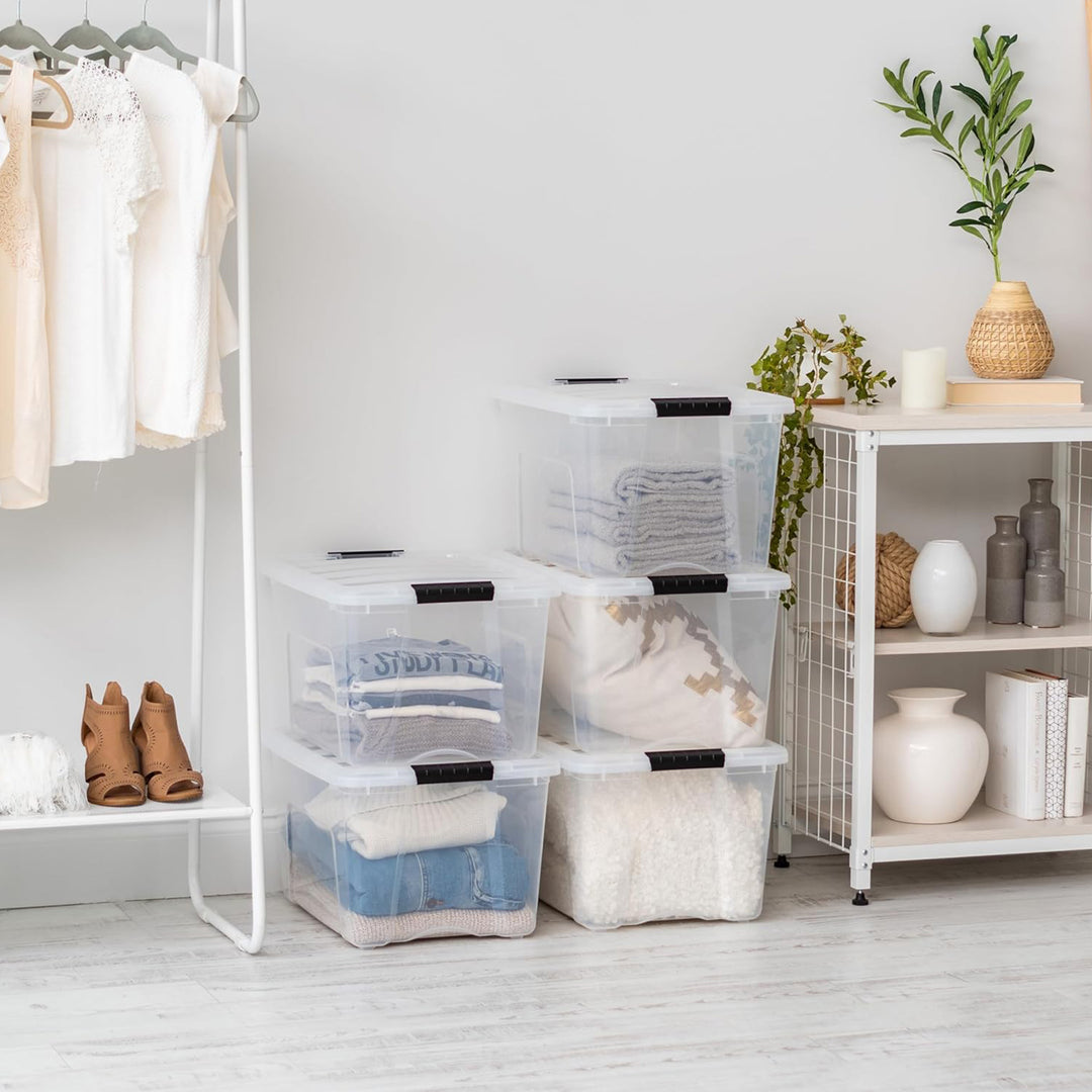 IRIS USA 40 Qt Plastic Storage Box with Lid, Stackable Design, Clear, 6 Pack