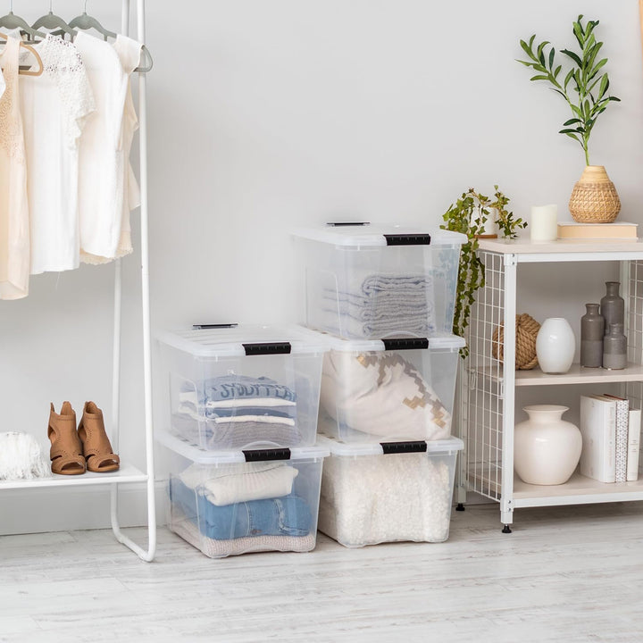 IRIS USA 40 Qt Plastic Storage Box with Lid, Stackable Design, Clear, 6 Pack