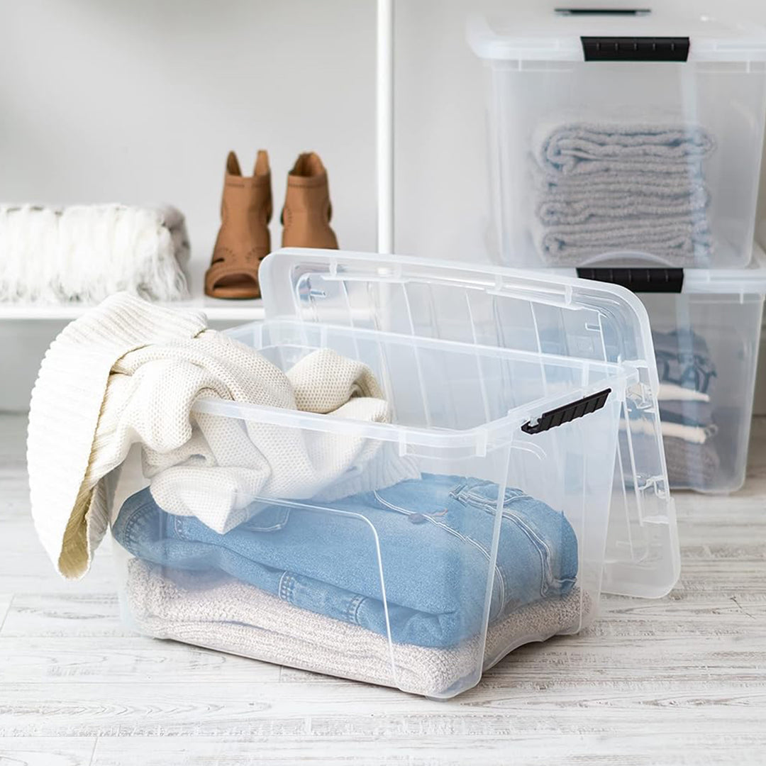 IRIS USA 40 Qt Plastic Storage Box with Lid, Stackable Design, Clear, 6 Pack