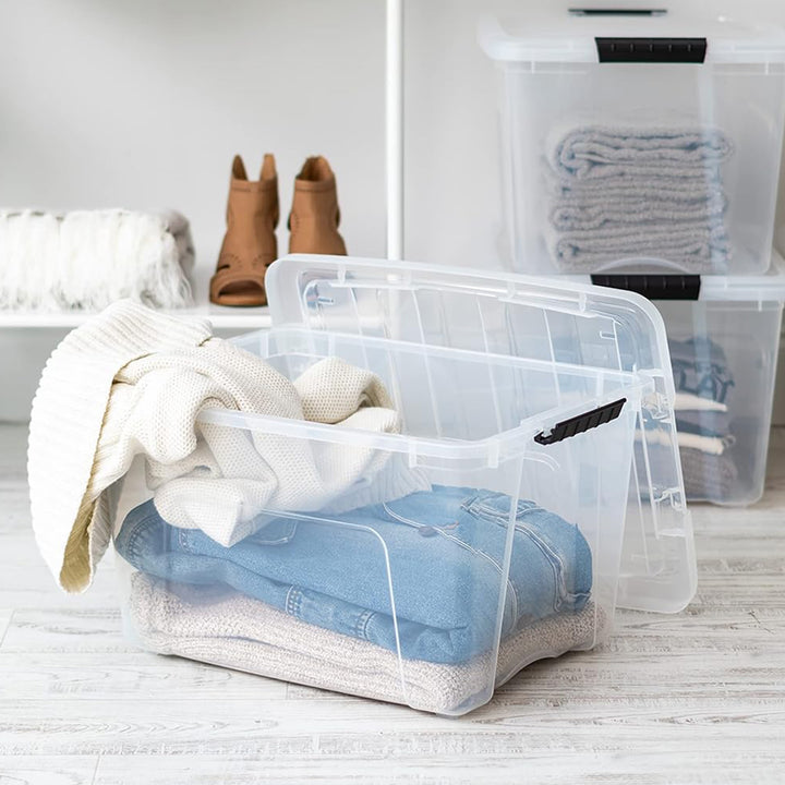 IRIS USA 40 Qt Plastic Storage Box with Lid, Stackable Design, Clear, 6 Pack