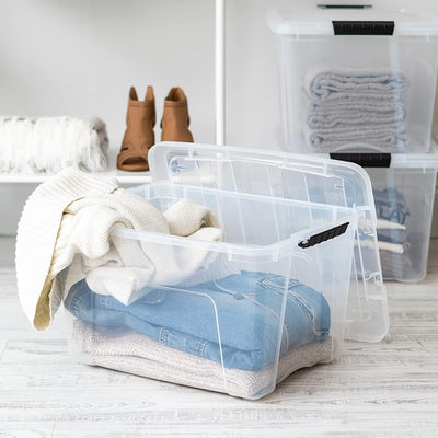 IRIS USA 40 Qt Plastic Storage Box with Lid, Stackable Design, 6pk (Open Box)