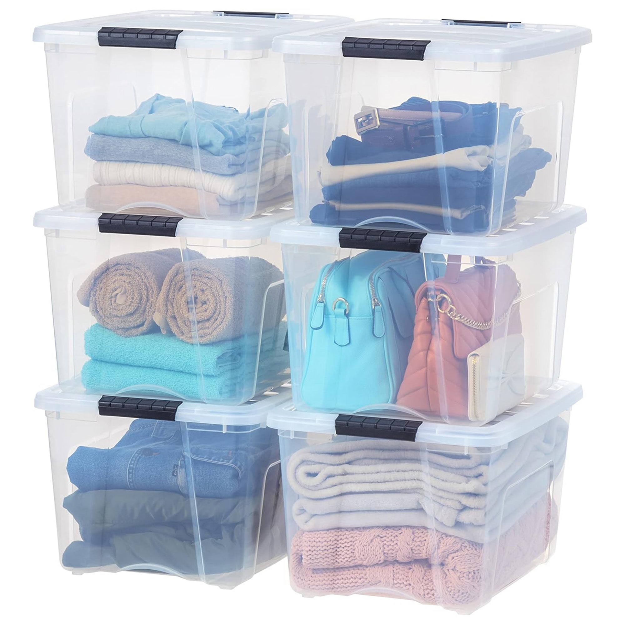 IRIS USA 40 Qt Plastic Storage Box with Lid, Stackable Design, 6pk (Open Box)