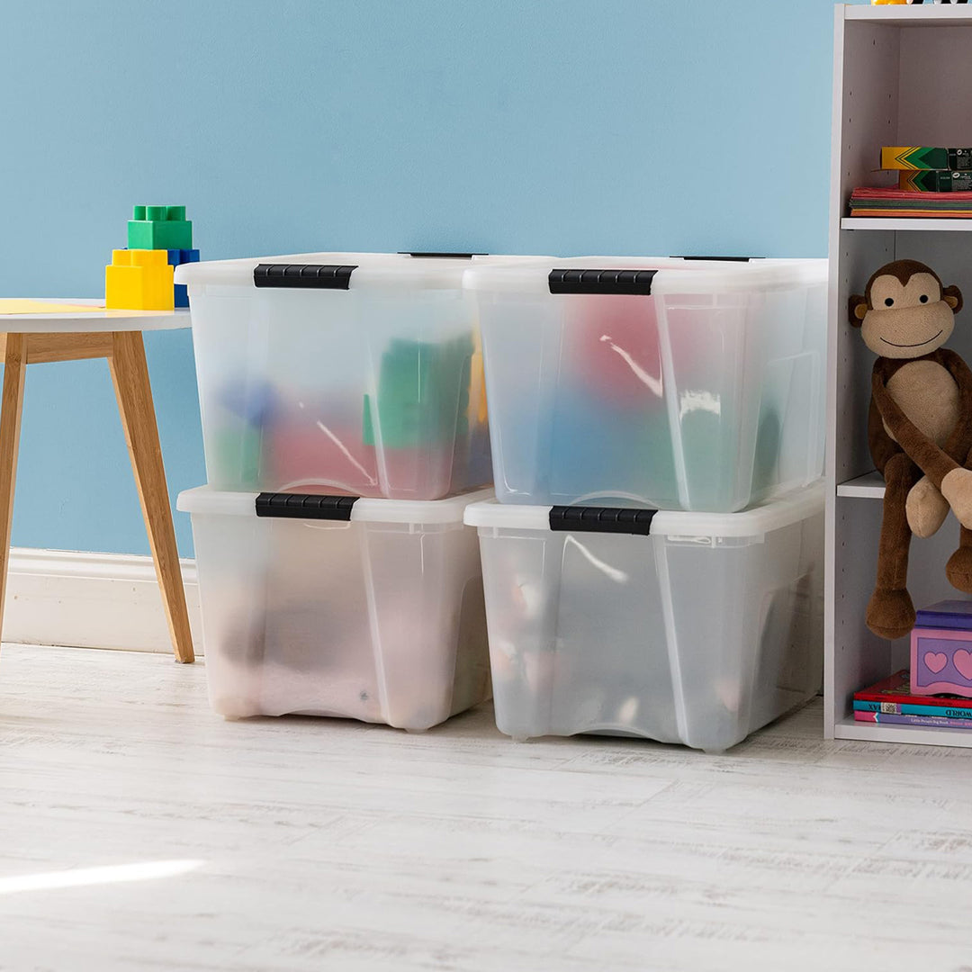 IRIS USA 40 Qt Plastic Storage Box with Lid, Stackable Design, Pearl, 4 Pack