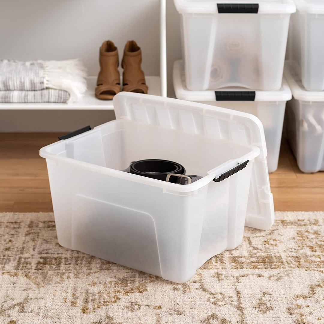IRIS USA 40 Qt Plastic Storage Box with Lid, Stackable Design, Pearl, 4 Pack