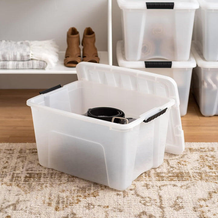 IRIS USA 40 Qt Plastic Storage Box with Lid, Stackable Design, Pearl, 4 Pack