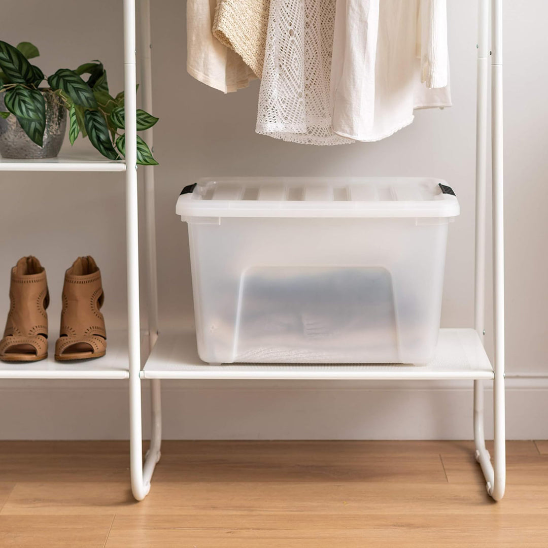 IRIS USA 40 Qt Plastic Storage Box with Lid, Stackable Design, Pearl, 4 Pack