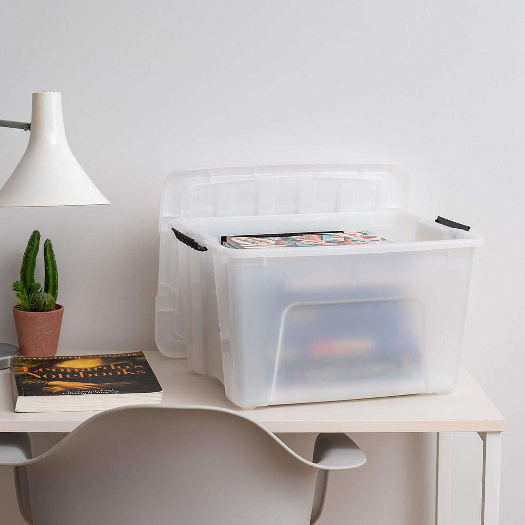 IRIS USA 40 Qt Plastic Storage Box with Lid, Stackable Design, Pearl, 4 Pack