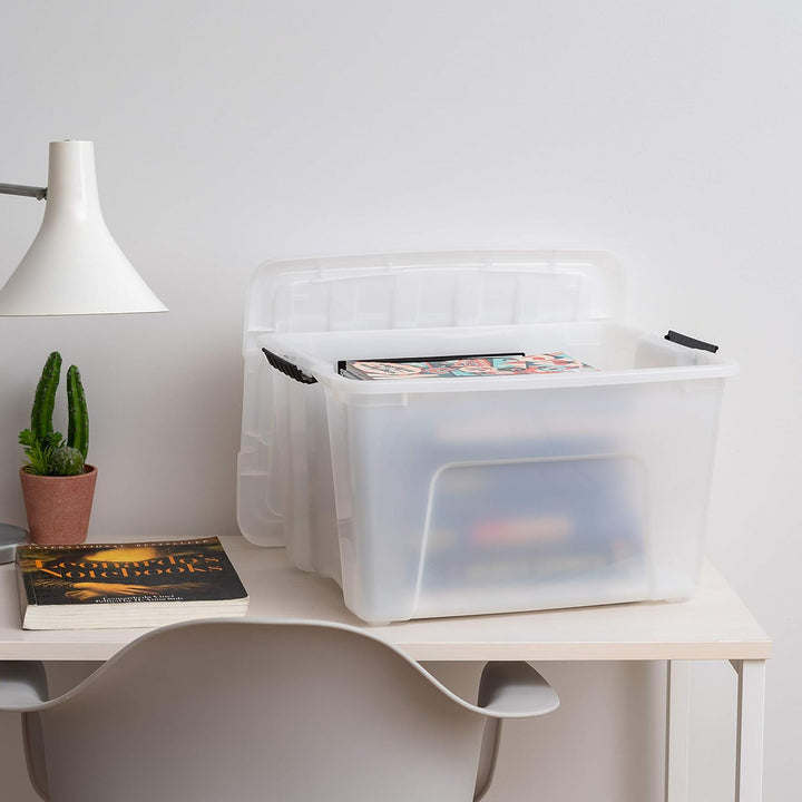 IRIS USA 40 Qt Plastic Storage Box with Lid, Stackable Design, Pearl, 4 Pack