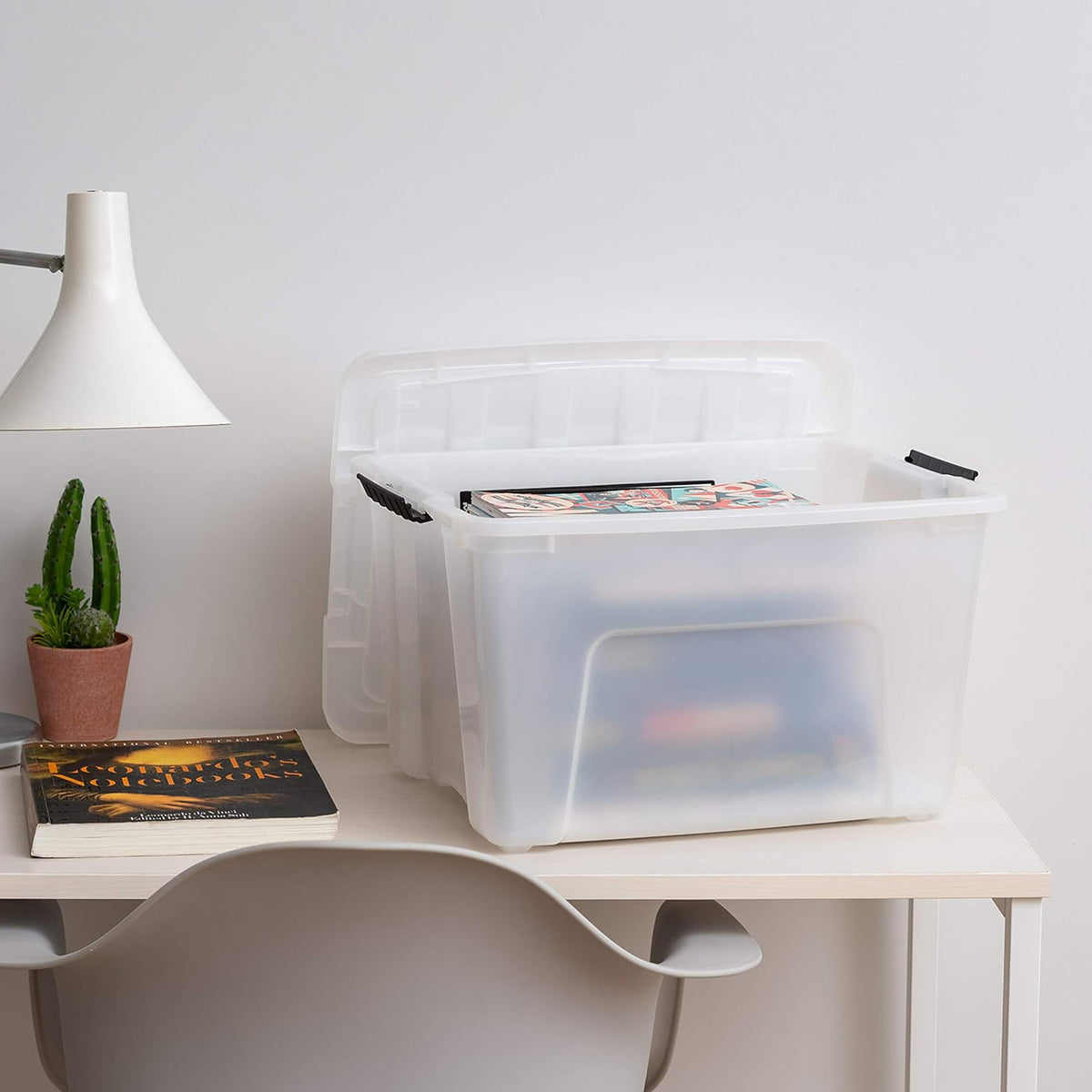 IRIS USA 40 Qt Plastic Storage Box with Lid, Stackable Design, Pearl (Open Box) - VMInnovations