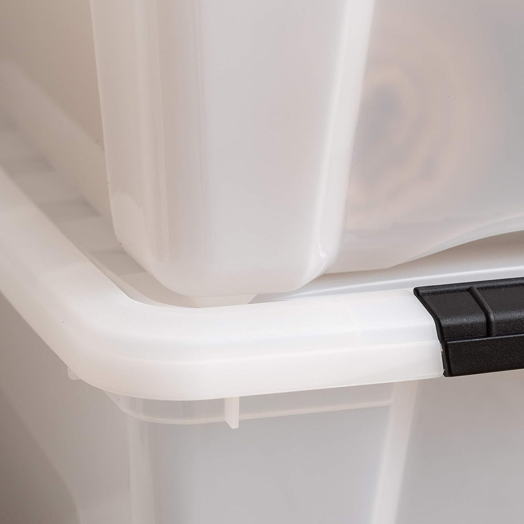 IRIS USA 40 Qt Plastic Storage Box with Lid, Stackable Design, Pearl, 4 Pack