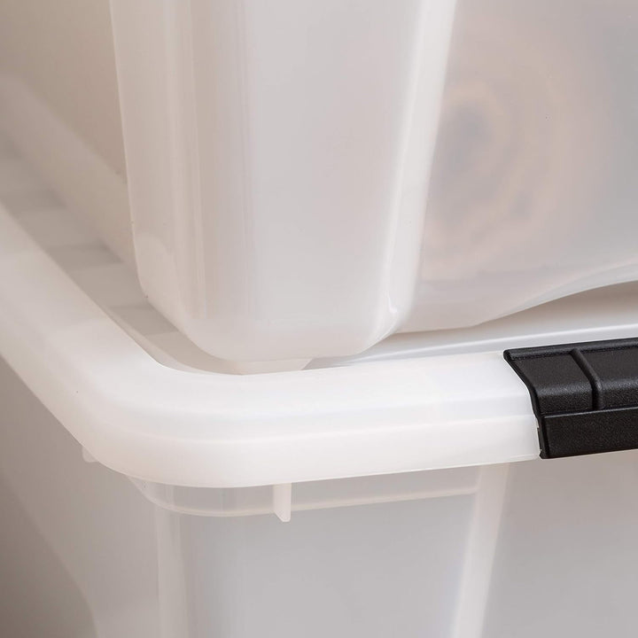 IRIS USA 40 Qt Plastic Storage Box with Lid, Stackable Design, Pearl, 4 Pack