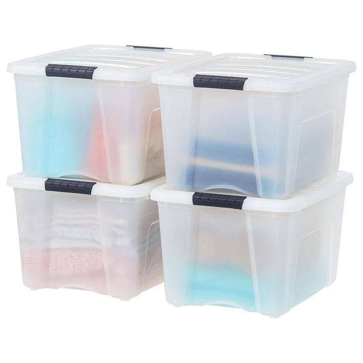 IRIS USA 40 Qt Plastic Storage Box with Lid, Stackable Design, Pearl, 4 Pack