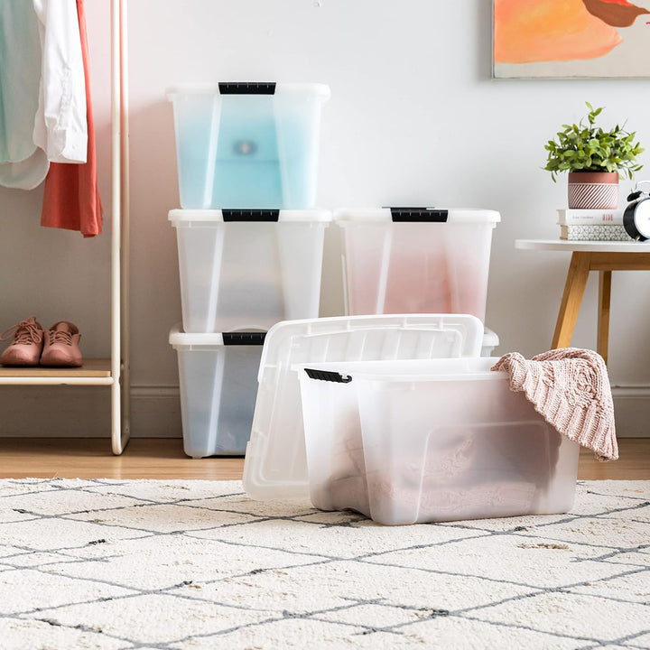 IRIS USA 40 Qt Plastic Storage Box with Lid, Stackable, Pearl, 6 Pack (Open Box)