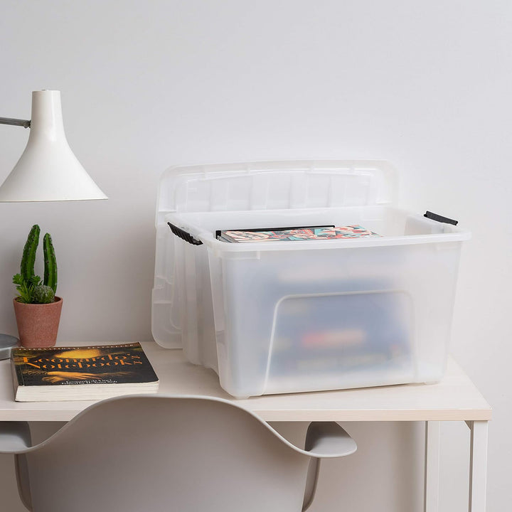 IRIS USA 40 Qt Plastic Storage Box with Lid, Stackable, Pearl, 6 Pack (Open Box)