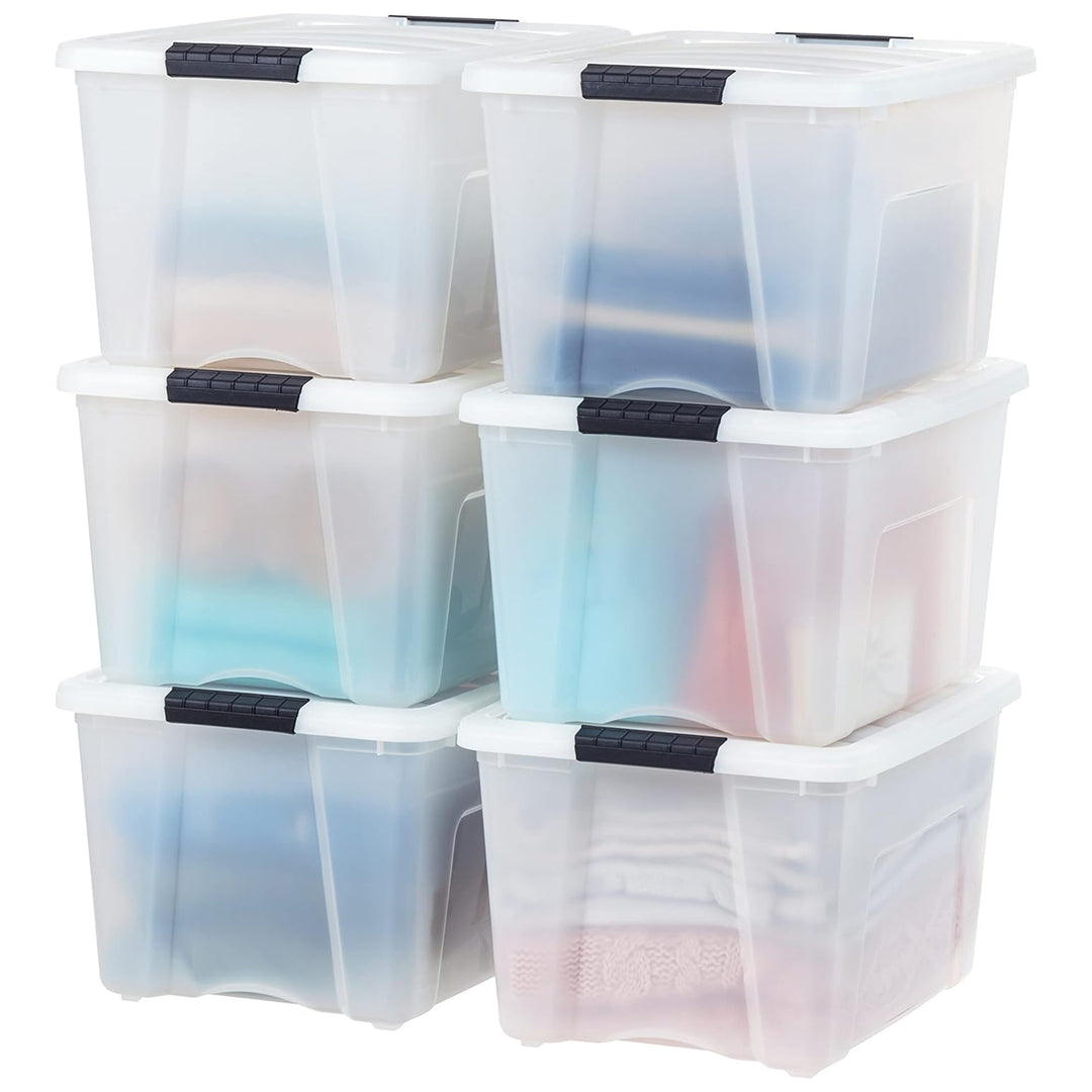 IRIS USA 40 Qt Plastic Storage Box with Lid, Stackable, Pearl, 6 Pack (Open Box)