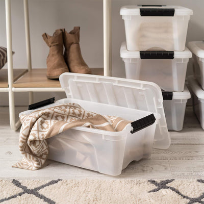 IRIS USA 12 Pack 13 Qt Storage Bin, Stackable Plastic Containers with Lid, Pearl