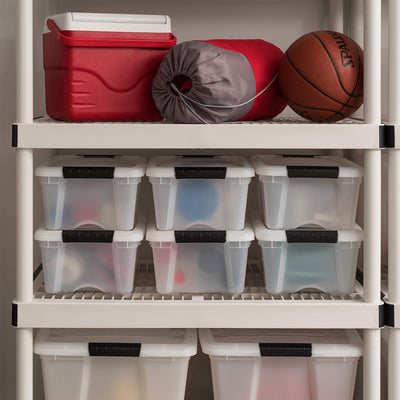IRIS USA 12 Pack 13 Qt Storage Bin, Stackable Plastic Containers with Lid, Pearl