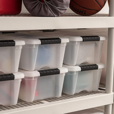 IRIS USA 12 Pack 13 Qt Storage Bin, Stackable Plastic Containers with Lid, Pearl