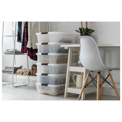 IRIS USA 12 Pack 27 Qt Plastic Storage Box with Lid, Stackable Design, Pearl