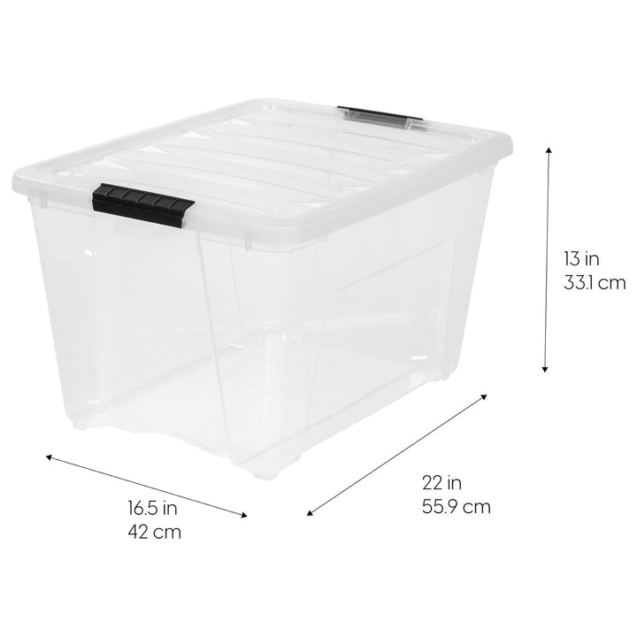 IRIS USA 54 Qt Plastic Storage Box with Lid, Stackable Design, Clear, 4 Pack