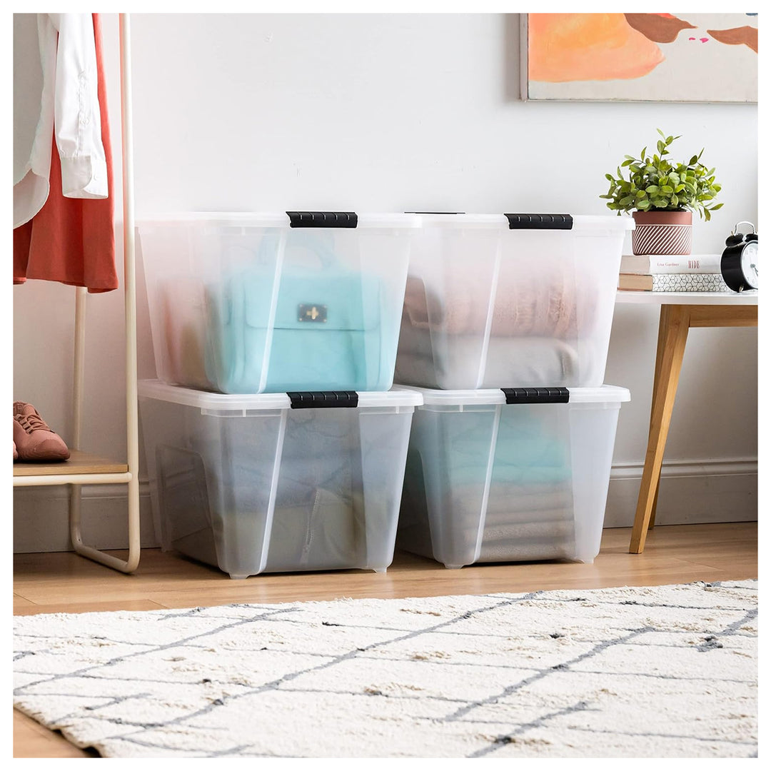 IRIS USA 54 Qt Plastic Storage Box with Lid, Stackable Design, Clear, 4 Pack