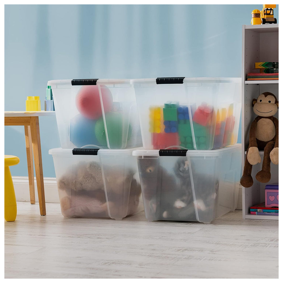 IRIS USA 54 Qt Plastic Storage Box with Lid, Stackable Design, Clear, 4 Pack