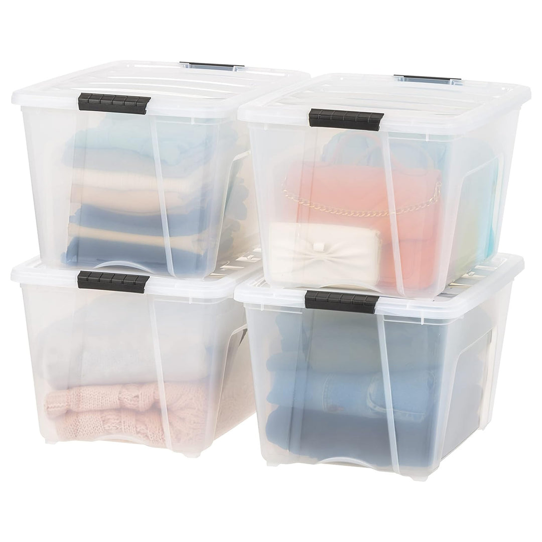 IRIS USA 54 Qt Plastic Storage Box with Lid, Stackable Design, Clear, 4 Pack