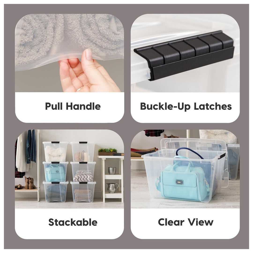 IRIS USA 6 Pack 54 Quart Stackable Plastic Storage Bins and Latching Lids, Clear