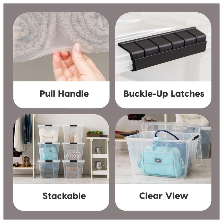 IRIS USA 6 Pack 54 Quart Stackable Plastic Storage Bins and Latching Lids, Clear