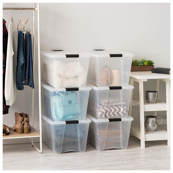IRIS USA 6 Pack 54 Quart Stackable Plastic Storage Bins and Latching Lids, Clear