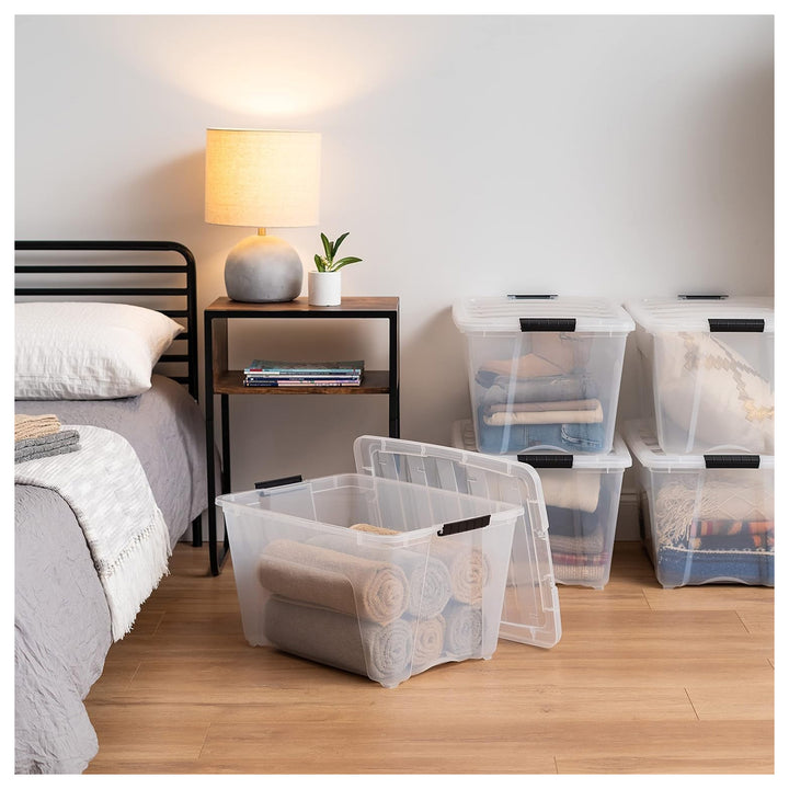 IRIS USA 6 Pack 54 Quart Stackable Plastic Storage Bins and Latching Lids, Clear