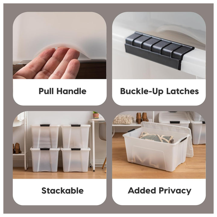 IRIS USA 54 Qt Plastic Storage Box with Lid, Stackable Design, Pearl, 4 Pack