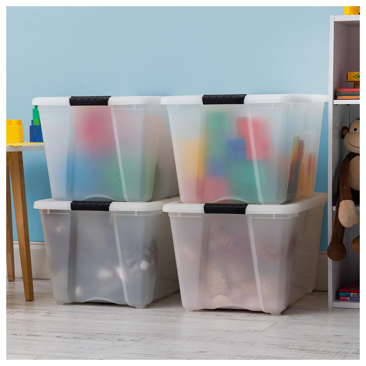 IRIS USA 54 Qt Plastic Storage Box with Lid, Stackable Design, Pearl, 4 Pack